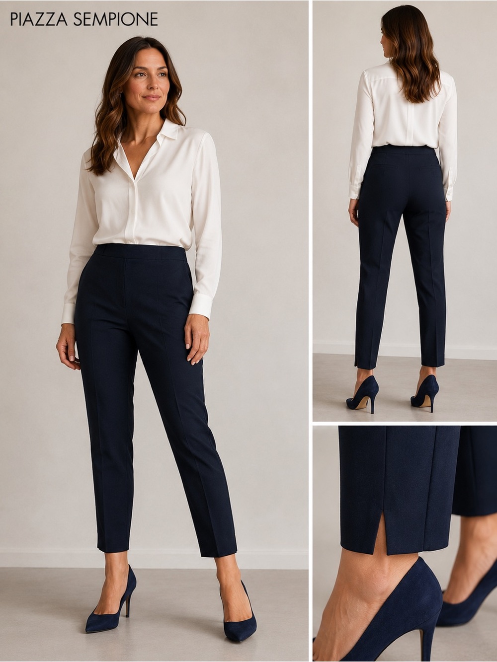 Piazza Sempione Audrey Navy Wool Blend Ankle Pants Italy IT 50 Minimalist Career